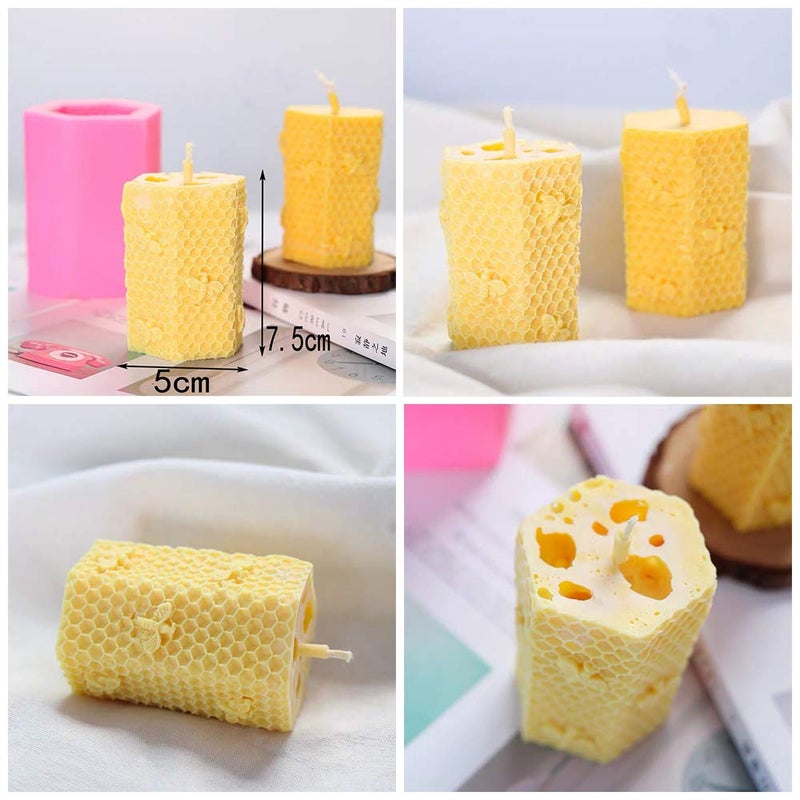 HiParty 3D Bee Honeycomb Candle Molds with 50Pcs Low Smoke Candle Wicks, Hexagon Beehive Silicone Molds for Making Beeswax Candles Soaps Lotion Bars Bath Bombs (Set of 2) - Image 4